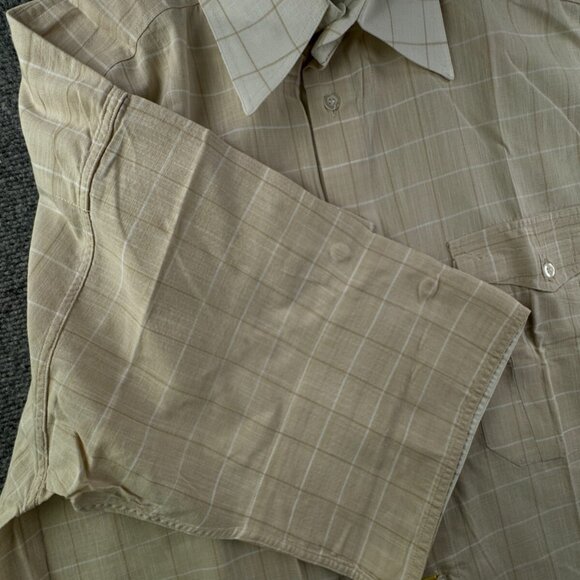 FABIO CAVIGLIA Italy Button Up Shirt Short Sleeve Cotton Size 4 Beige Check - Picture 12 of 16